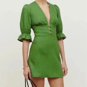 Reformation Green Linen Mini Dress